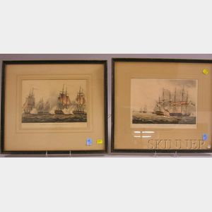 Four Framed J. Jenkins Hand-colored Lithographs Depicting British Sea Battles