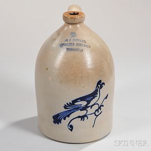 Two-gallon Stoneware Jug with Cobalt Bird Decoration