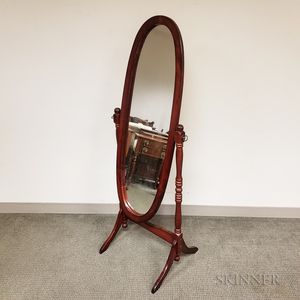 Modern Regency-style Mahogany Veneer Cheval Mirror