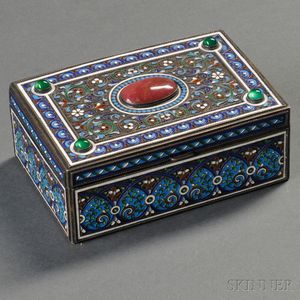 Russian .875 Silver, Cloisonné, and Hardstone-mounted Box