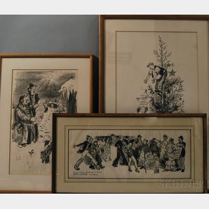 Denys Wortman (American, 1887-1958) Three Framed Christmas Drawings for Gifford Beal (American, 1879-1956): Hey, wait a minute! The Wor
