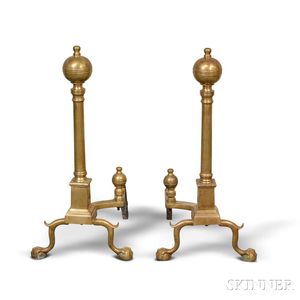 Pair of Federal-style Bell Metal Belted Ball-top Andirons
