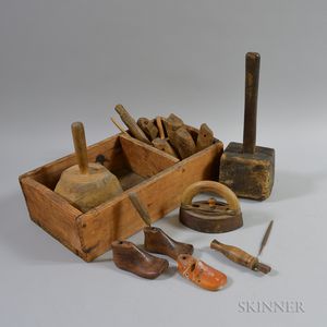 Pine Cobbler's Box and Turned Tools. 