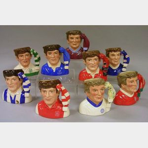 Nine Small Royal Doulton Football Supporter Character Jugs