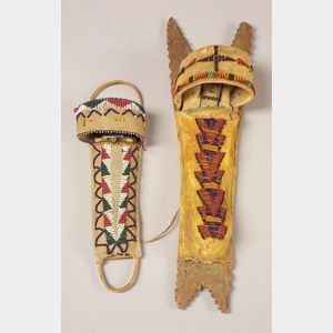 Two Southwest Beaded Hide and Cloth Model Cradles