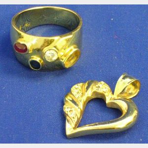 Gold and Diamond Heart Pendant and a Contemporary 14kt Gold and Gem-set Ring.