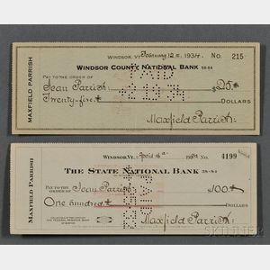 Parrish, Maxfield (1870-1966) Two Signed Personal Checks, 1932 and 1934.