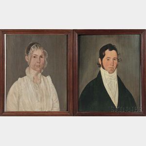 American School, Early 19th Century Pair of Portraits of a Man and Woman