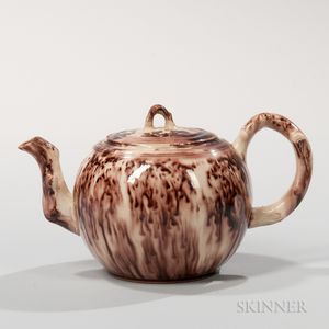 Brown Tortoiseshell-glazed Cream-colored Earthenware Teapot and Cover