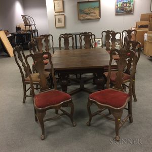 Queen Anne-style Dining Table and Fifteen Dining Chairs