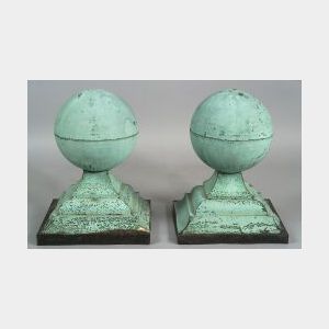 Pair of Sheet Copper Architectural Ball Finials