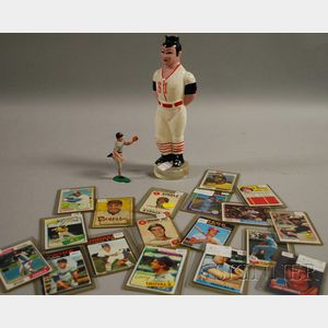 Eighteen Assorted Baseball Cards, a Painted Glass Baseball Player Figural Decanter, and a Plastic Mike Greenwell Baseball Player Fig...