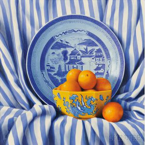 American School, 20th Century Still Life with Porcelain and Oranges.