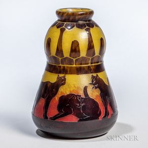 La Verre Francais Cameo Glass Art Deco Vase