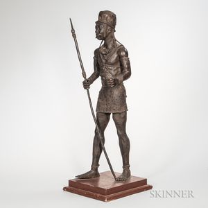 Contemporary African Bronze Warrior Figure