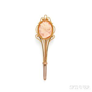 Antique 14kt Gold and Coral Cameo Brooch