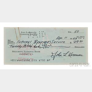 Kerouac, Jack (1922-1969) Signed Check, 11 April 1963.