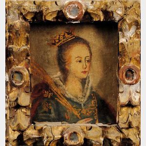 Spanish Colonial School, 18th/19th Century Portrait of a Crowned Female Martyr