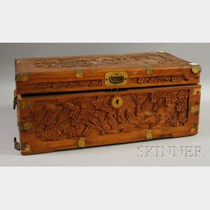 Asian Export Brass-mounted Carved Camphorwood Box