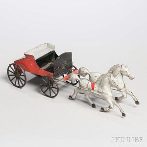 Painted Tin Toy Wagon and Horses