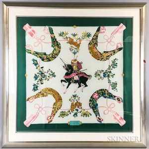 Framed Hermes "Samourai" Silk Scarf
