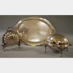 Two Covered Silver-plated Serving Dishes and a Towle Silver-plated Tray