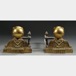 Pair of Napoleon III Gilt-bronze Andirons