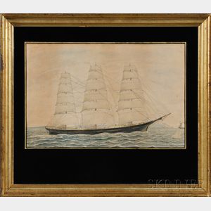 American School, 19th Century Portrait of a Ship Sailing in Coastal Waters.