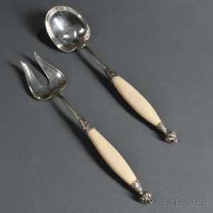 Pair of Tiffany & Co. Sterling Silver and Ivory Salad Servers