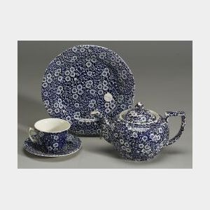 English Blue and White Calico Pattern Partial Dinner Service