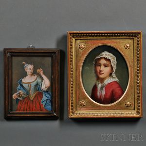 Two Framed Portraits of Women: Woman with a Bowl of Fruit