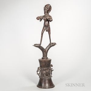 Bamileke-style Bronze Figural Bell