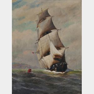 Vivian F. Porter (American, 1880-1982) American Clipper Ship Rounding Buoy 4