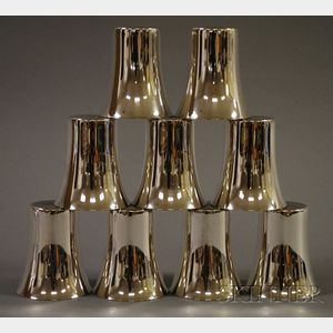 Lawrence B. Smith Silver Plated Martini Shaker and Nine Matching Beakers