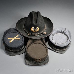 Three Post-war Kepis and a G.A.R. Slouch Hat