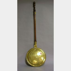 Brass Bedwarmer with Turned Wood Handle.