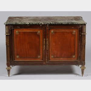 Louis XVI Brass-mounted Mahogany and Marble-top Side Cabinet