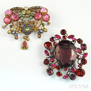 Two Colorful Costume Brooches