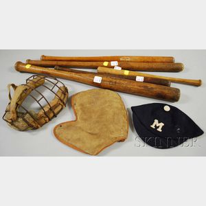 Group of Vintage Child's Baseball Equipment, and Small and Miniature Baseball Bats