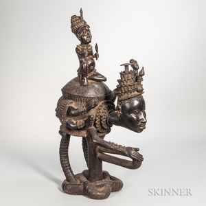 Benin-style Bronze Figural Vessel