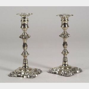 Pair of Sheffield Plate Rococo Candlesticks