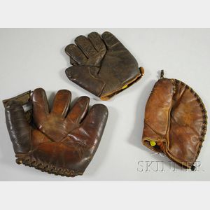 Three Vintage Leather Baseball Gloves