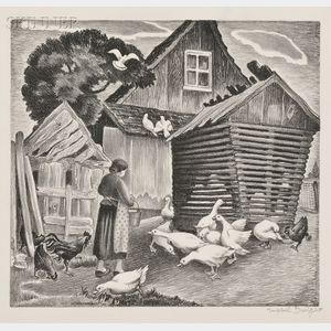 Mabel Dwight (American, 1876-1955) Farmyard (Feeding the Geese)