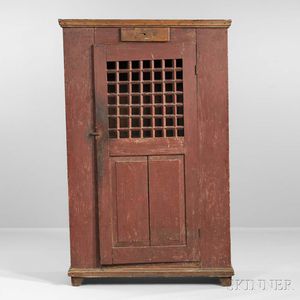 Red-painted Pine "Jail" Cupboard