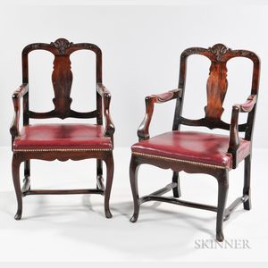 Pair of Victorian Carved Mahogany Armchairs
