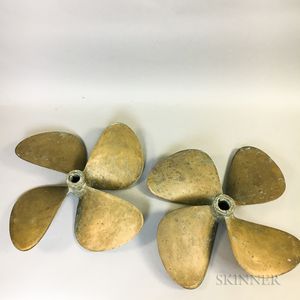 Two 25-inch Diameter Four-blade Brass Ship's Propellers. 