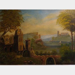 Framed 19th/20th Century American School Oil on Canvas of Castle Ruins