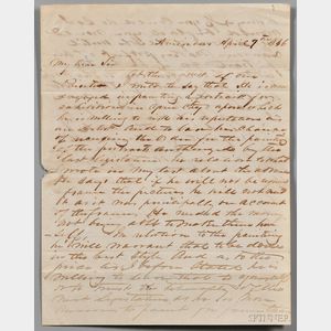 Crawford, William H. (b. about 1815) Autograph Letter Signed, 9 April 1846.