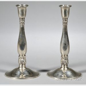 Pair of International Royal Danish Sterling Silver Weighted Candlesticks