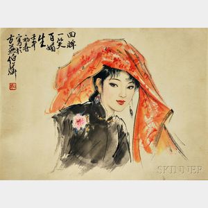 Hanging Scroll of a Veiled Girl